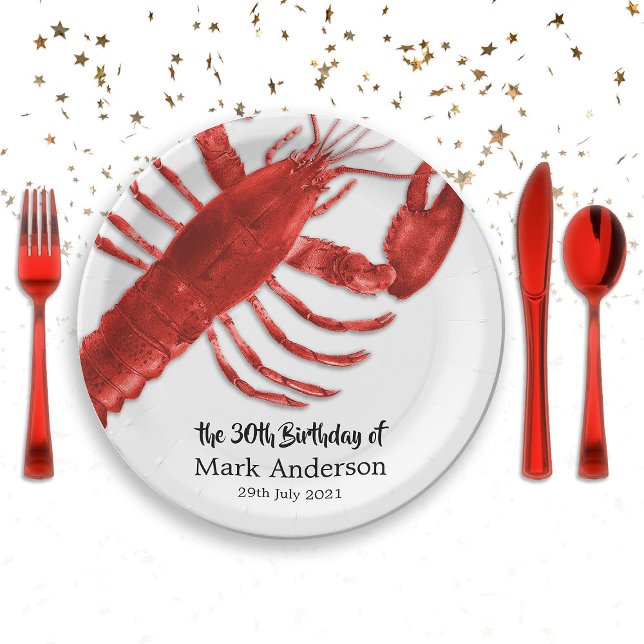 Lobster Themed Birthday Party Paper Plate (Red Lobster Themed Birthday Party Celebration Paper Plates)