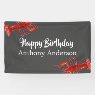 Lobster Themed Dark Grey Fun Birthday Party Custom Banner