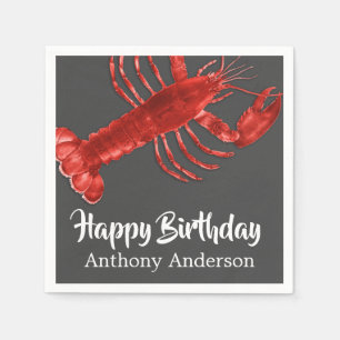 Lobster Themed Dark Grey Fun Birthday Party Custom Napkin