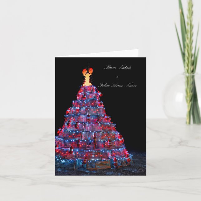 Lobster Trap Christmas Tree Italian Greeting Card (Front)