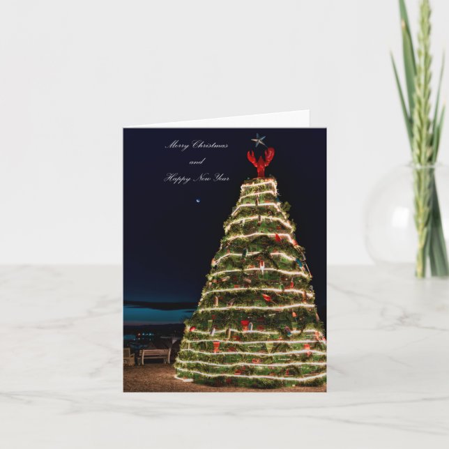 Lobster Trap Christmas Tree Rockland ME Folded Holiday Card (Front)