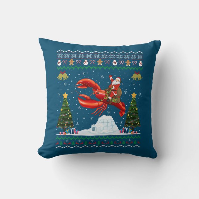 Lobster Ugly Xmas Gift Santa Riding Lobster Christ Cushion (Front)