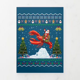 Lobster Ugly Xmas Gift Santa Riding Lobster Christ Tri-Fold Invitation