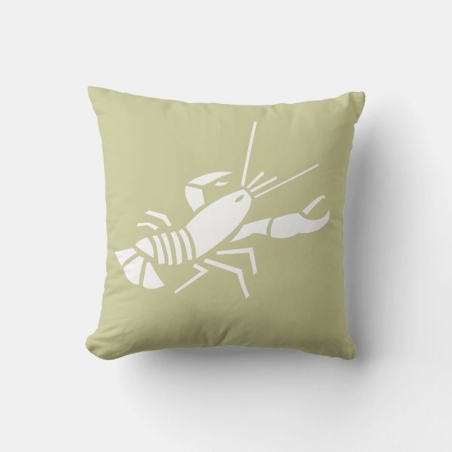 LOBSTER WHITE on khaki  green pillow (Front)
