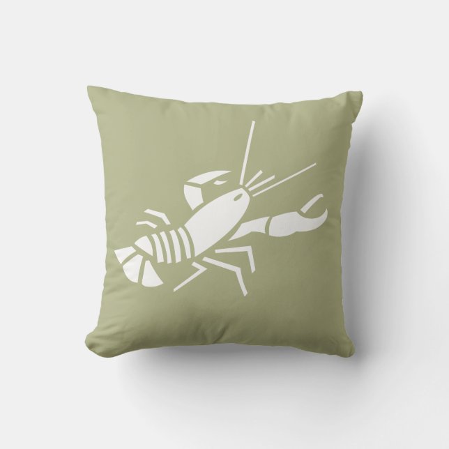 LOBSTER WHITE on khaki  green pillow (Front)