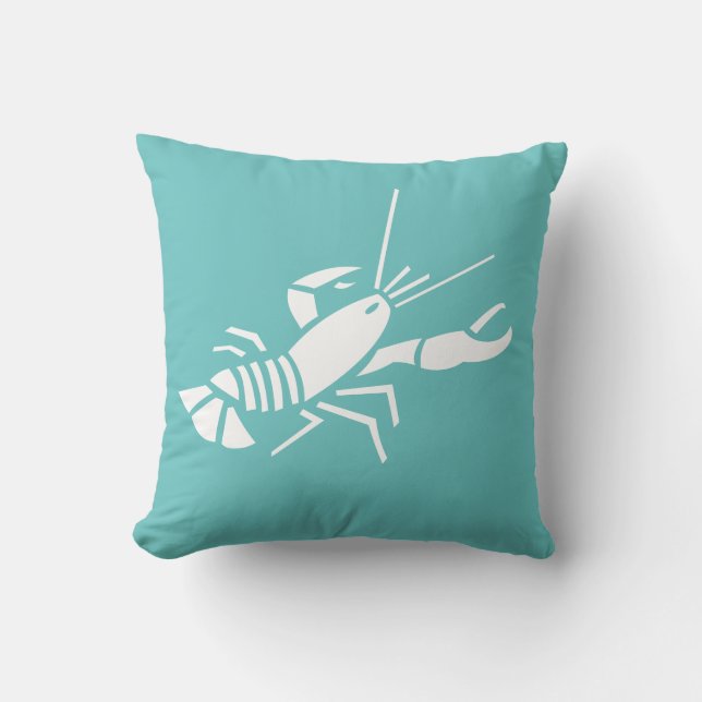 LOBSTER WHITE on teal blue pillow (Front)