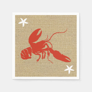 Lobster & White Starfish Nautical Beach "Burlap" Napkin
