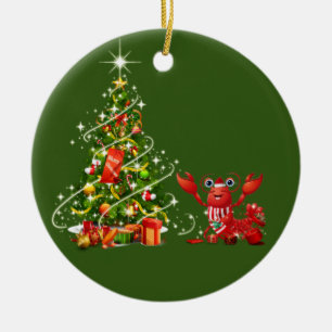 Lobster With Christmas Scafts Santa Hat Ceramic Tree Decoration