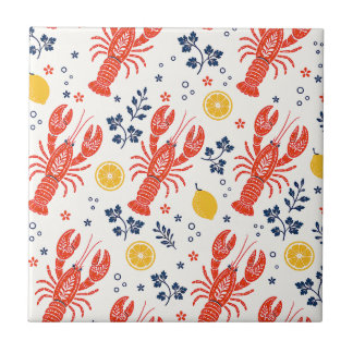 Lobsters and Lemon, Coastal Nautical Kitchen Decor Tile