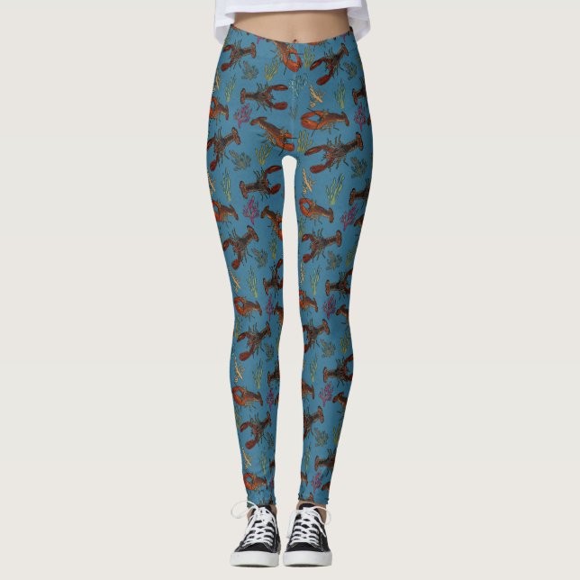 Lobsters in the Blue Sea Patterned Leggings (Front)