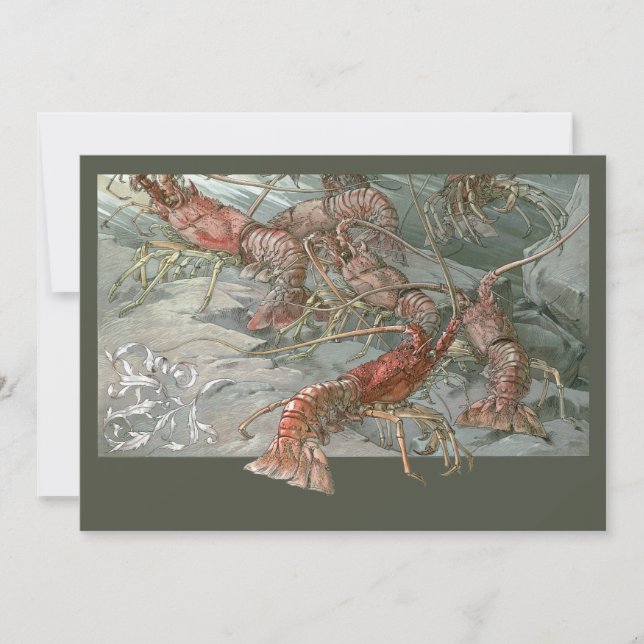 Lobsters in the Ocean, Vintage Art Nouveau Invitation (Front)