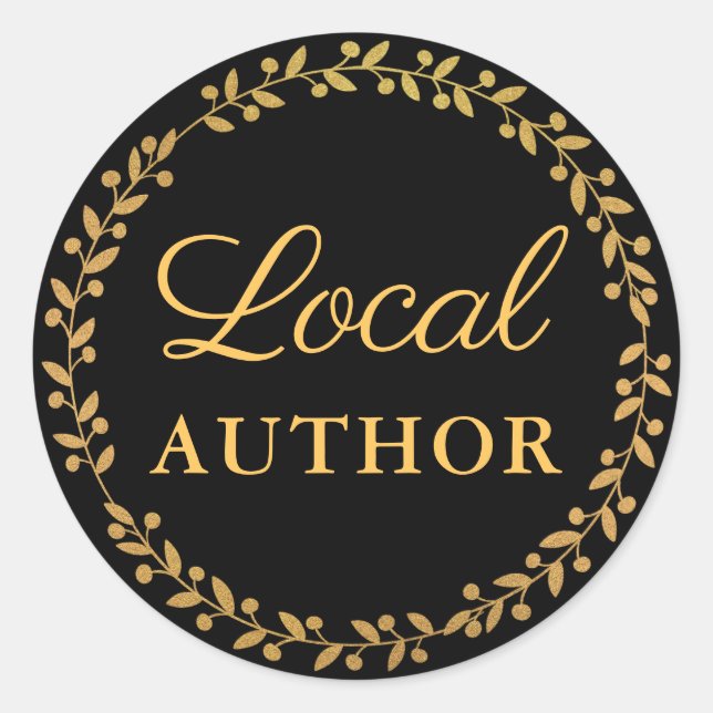 Local Author Writer Book Promo Gold Black Classic Round Sticker (Front)
