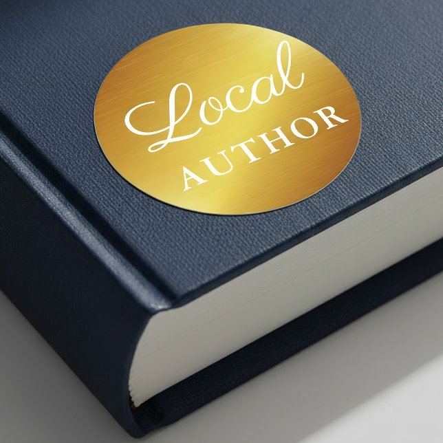 Local Author Writer Book Promo Gold W Classic Round Sticker (Customize to change text size or text style.)