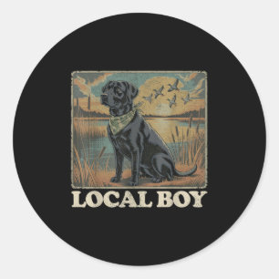 Local Boy Black Lab Hunting Dog Marsh Scene Sunset Classic Round Sticker