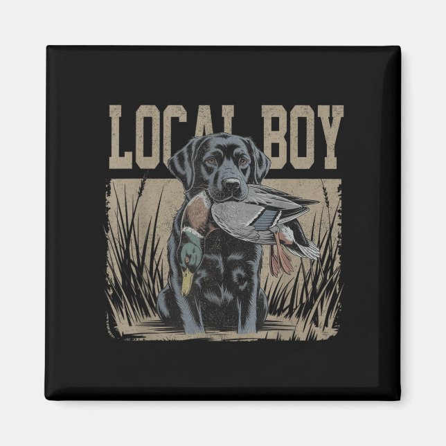 Local Boy Black Lab Hunting Dog Marsh Scene Sunset Magnet (Front)