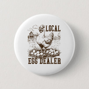 Local Egg Dealer Chicken Lady Lover Easter Retro T 6 Cm Round Badge
