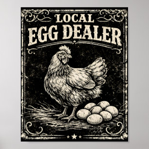 Local Egg Dealer Funny Chicken Farm Vintage Easter Poster