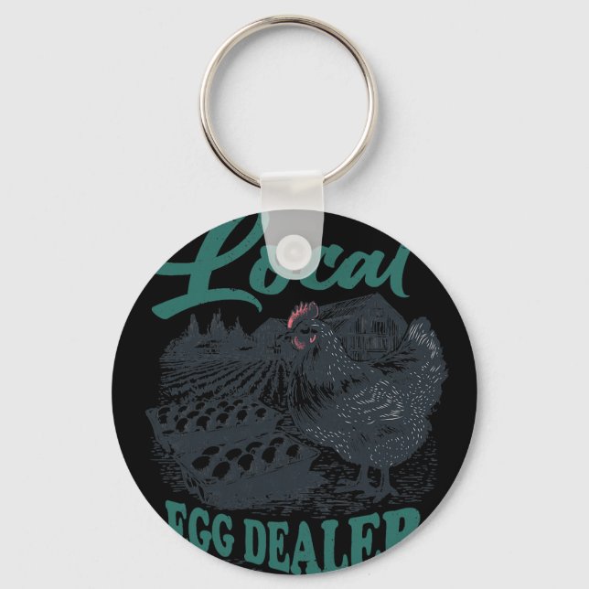 Local Egg Dealer Retro Chicken Funny Farmer Easter Key Ring (Front)