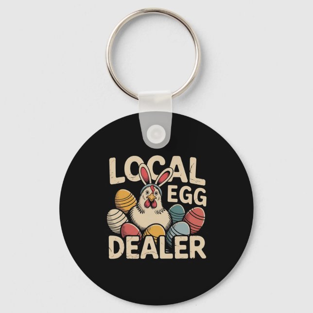 Local Egg Dealer Retro Chicken Funny Farmer Easter Key Ring (Front)