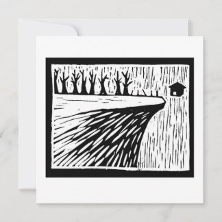 LOCAL GRAVITY suspended house linocut Invitation