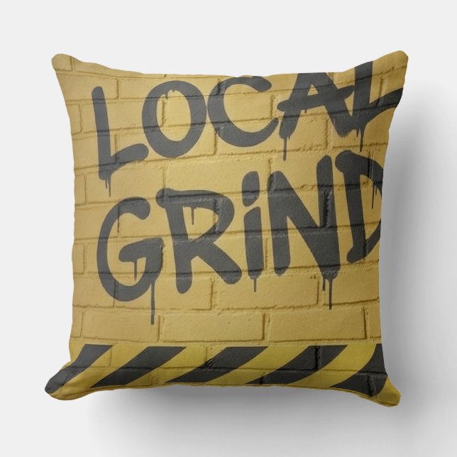 "Local Grind" Street Art Dustr Black And Yellow Cushion (Front)