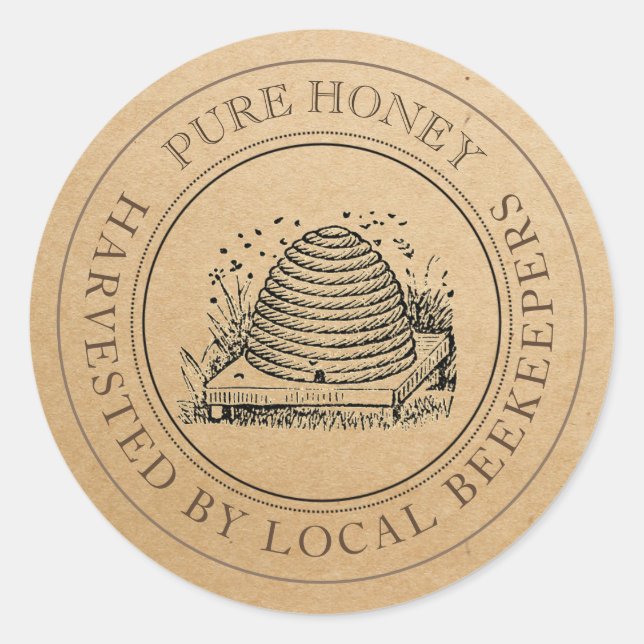 Local Honey Kraft Vintage Honey Jar Lid Label (Front)