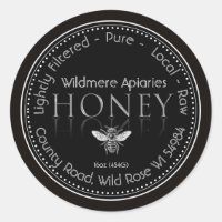 Local Honey Label Black and Silver with Bee Border