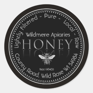 Local Honey Label Black and Silver with Bee Border