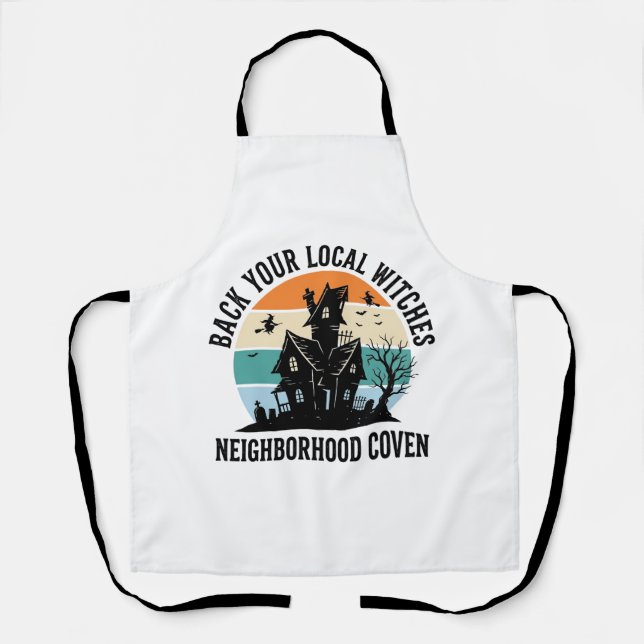 Local Witch Halloween Haunted House Retro Art Apron (Front)