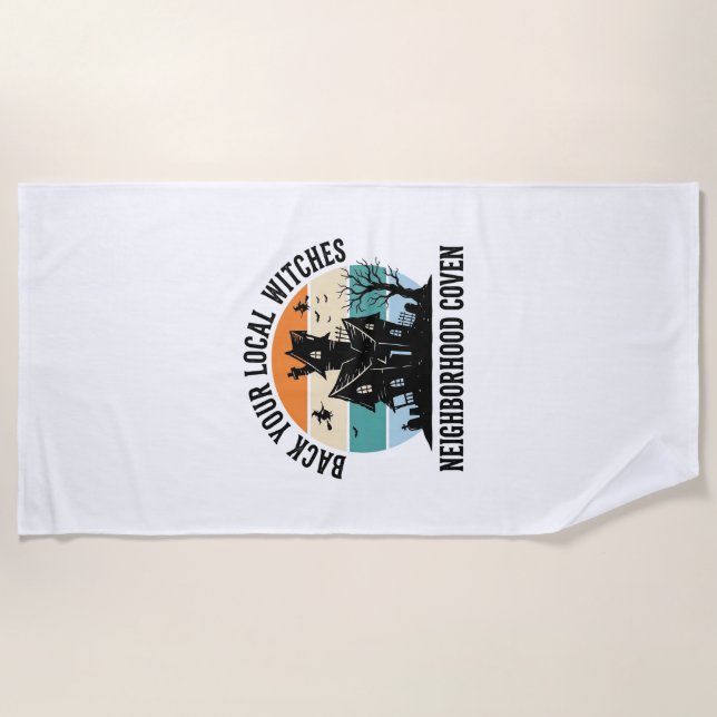 Local Witch Halloween Haunted House Retro Art Beach Towel (Front)