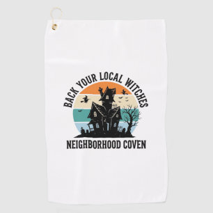 Local Witch Halloween Haunted House Retro Art Golf Towel