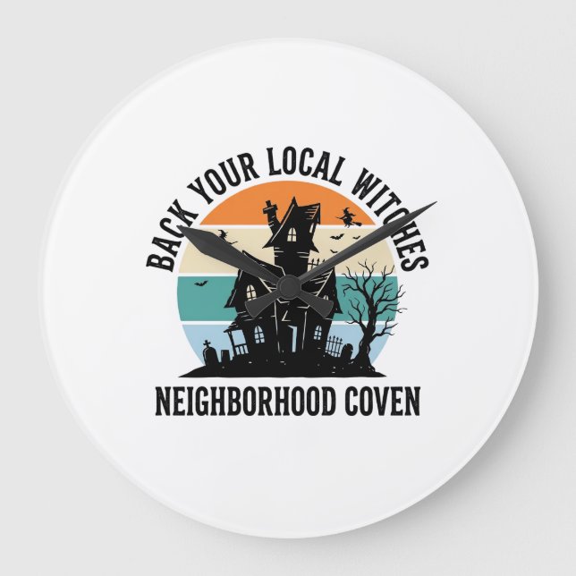 Local Witch Halloween Haunted House Retro Art Large Clock (Front)