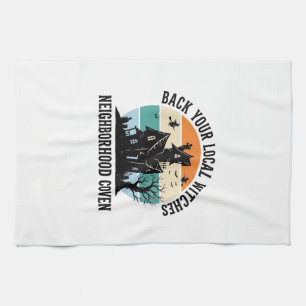 Local Witch Halloween Haunted House Retro Art Tea Towel