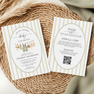 Locally Grown All in One Baby Shower   Sage Green Invitation