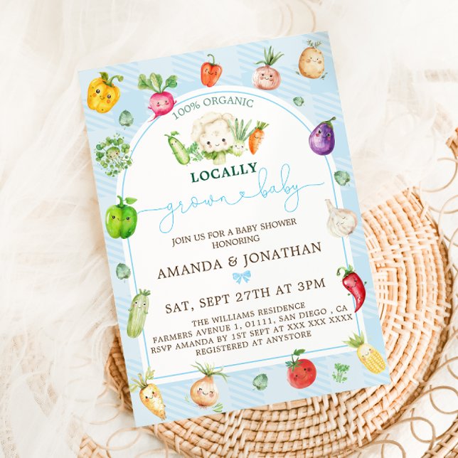 Locally Grown Baby Blue Baby Shower Invitation (Creator Uploaded)