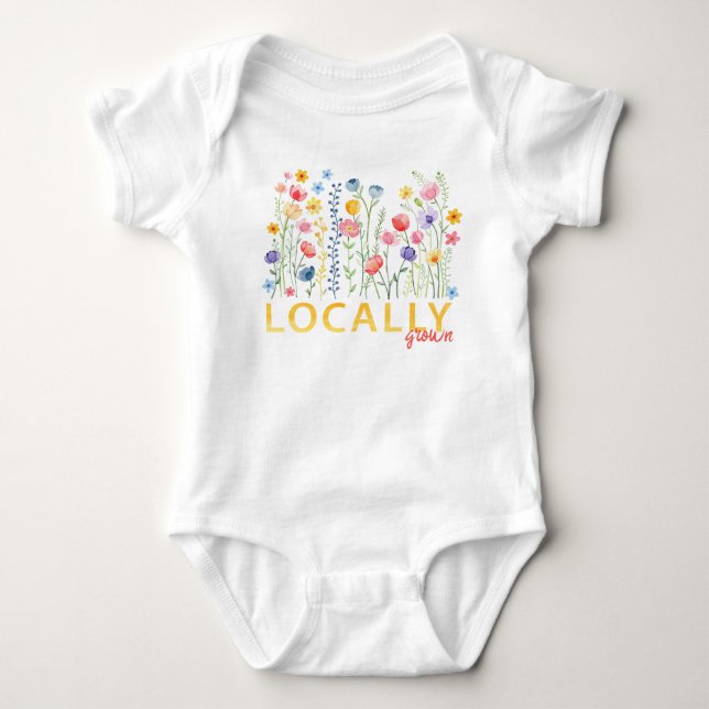 Locally Grown Baby Bodysuit – Spring Floral Baby G (Front)