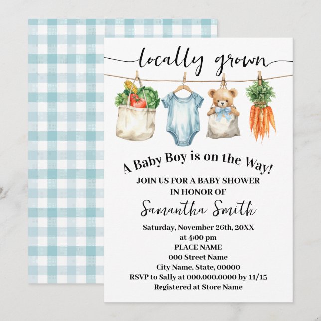 Locally Grown Baby Boy on the Way Baby Shower Invitation (Front/Back)