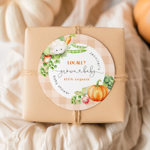 Locally grown baby fall Pumpkin farm baby shower Classic Round Sticker