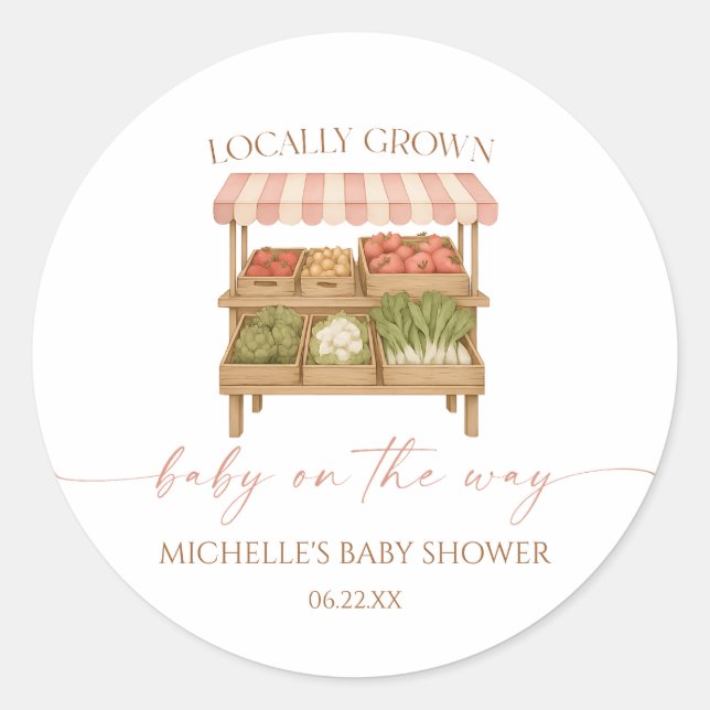 Locally Grown Baby Farmer's Market Baby Shower Classic Round Sticker (Front)