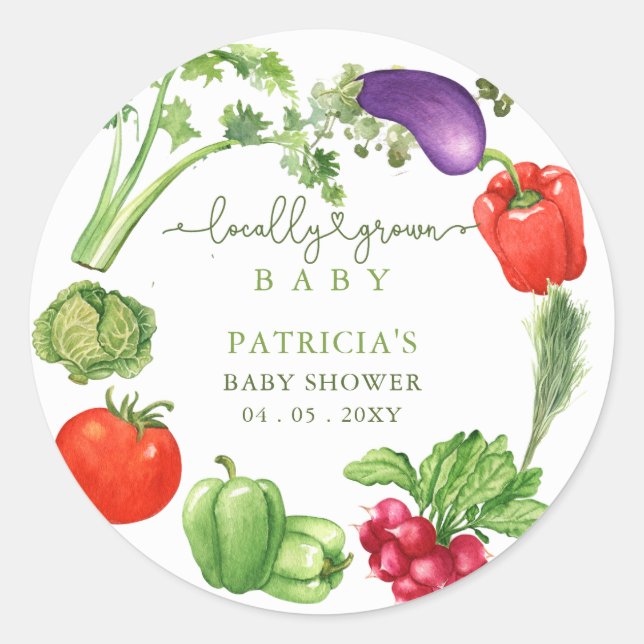 Locally Grown Baby Farmers Market Baby Shower Classic Round Sticker (Front)