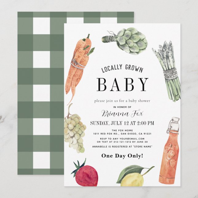 Locally Grown Baby Farmers Market Baby Shower Invitation (Front/Back)