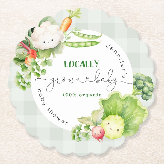 Locally grown baby Farmers market baby shower Paper Coaster (Front)