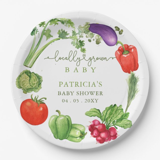 Locally Grown Baby Farmers Market Baby Shower Paper Plate (Front)