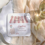 Locally Grown Baby Farmer's Market Baby Shower Square Paper Coaster<br><div class="desc">Baby shower coasters to match our Locally Grown Baby Farmer's Market Baby Shower collection. This coaster features a hand painted market awning with the words "Locally Grown Baby". There are whimsical bows on either side. Below, your event details appear in rustic typography surrounded by watercolor fruits. In the bottom left-hand...</div>