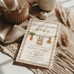Locally Grown Baby Farmer's Market Beige Gingham Invitation
