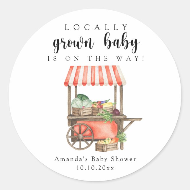 Locally Grown Baby Farmers Market Cart Baby Shower Classic Round Sticker (Front)