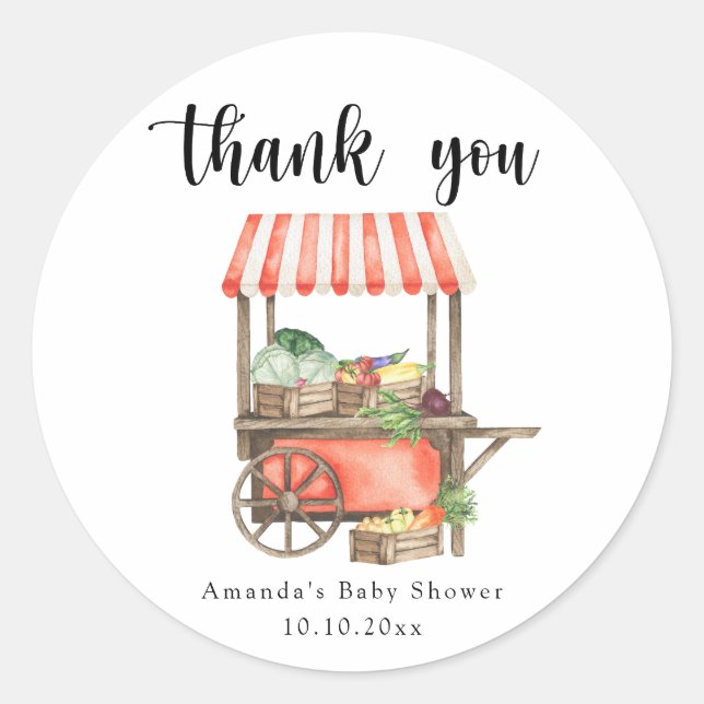 Locally Grown Baby Farmers Market Cart Baby Shower Classic Round Sticker (Front)