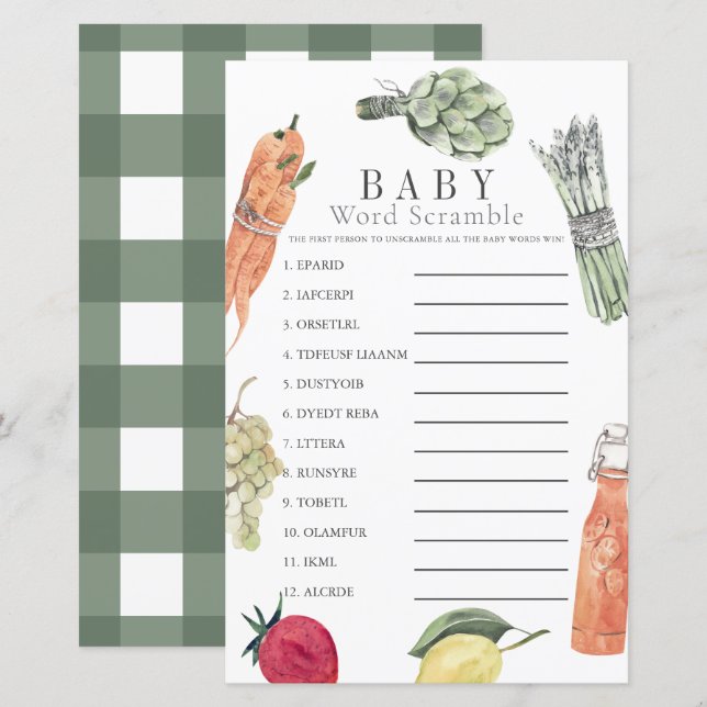 Locally Grown Baby Farmers Market Word Scramble (Front/Back)