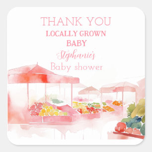 Locally Grown Baby Girl Shower Farmers Market Square Sticker