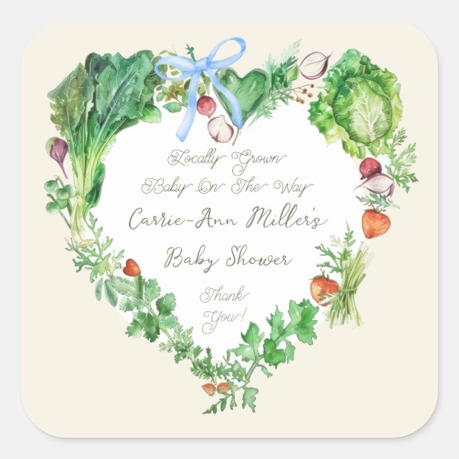 Locally Grown Baby On The Way Baby Shower Square Sticker (Front)